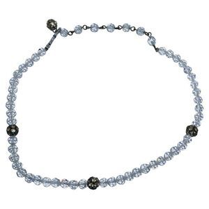 Vintage Icy Clear Beaded Silver Choker Collar Formal Necklace 16.5” Shimmering